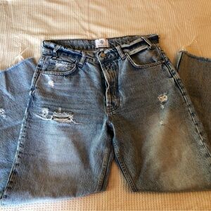 Anine Bing Distressed cropped Blue Jeans